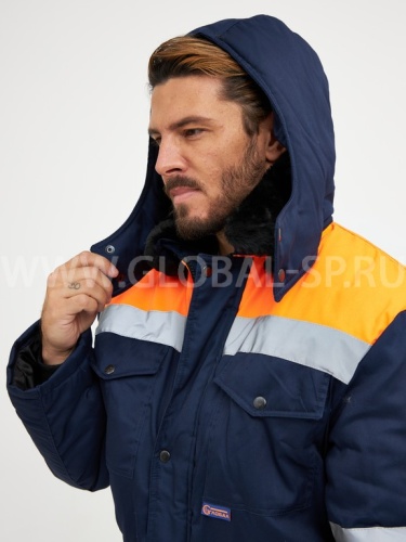 Куртка "Глобал-200-12" утепленная (темно-синий с оранжевым и СОП) тк. смесовая фото 10