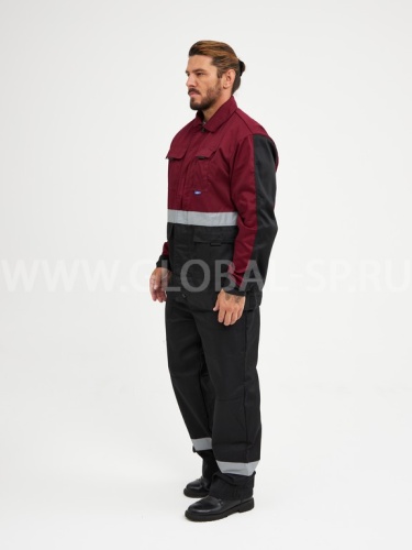 Костюм "Глобал-105-01": куртка, полукомбинезон (чёрный с бордо и СОП), тк. смесовая фото 3