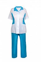 Костюм "Глобал-106-17" женский: куртка, брюки, колпак (белый с голубым) тк. смесовая