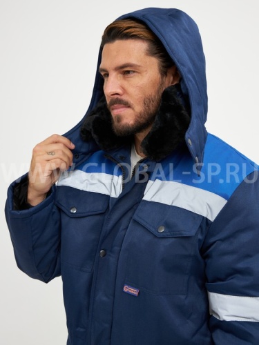 Куртка "Глобал-200-10" утепленная (темно-синий с васильковым и СОП) тк. смесовая фото 9