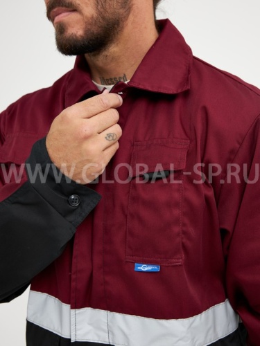 Костюм "Глобал-105-01": куртка, полукомбинезон (чёрный с бордо и СОП), тк. смесовая фото 6