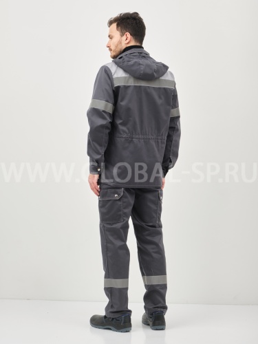 Костюм "Глобал-105-30": куртка, полукомбинезон (темно-серый со светло-серым и СОП) тк. смесовая фото 4