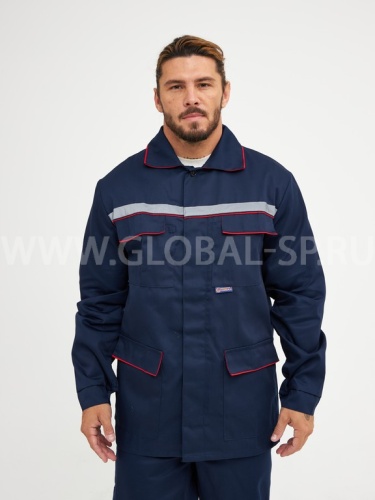 Костюм "Глобал-105-13": куртка, полукомбинезон (синий с красным кантом и СОП25мм) тк. смесовая фото 5