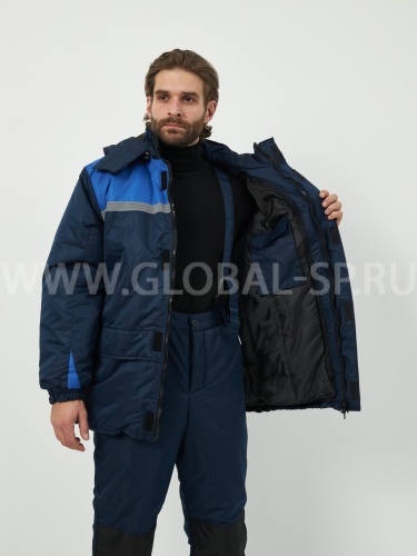 Костюм "Глобал-206-05": куртка с отстегивающим утеплителем, брюки (синий с васильковым), тк.100% п/э фото 3