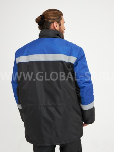 Куртка "Глобал-200-02" утепл.демисез.(черный с васильковым и СОП) тк. оксфорд фото 3