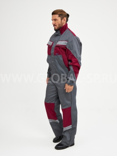 Костюм "Глобал-105-03": куртка, полукомбинезон (серый с бордо и СОП), тк.смесовая фото 3