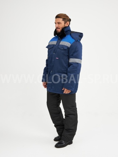 Куртка "Глобал-200-10" утепленная (темно-синий с васильковым и СОП) тк. смесовая фото 3