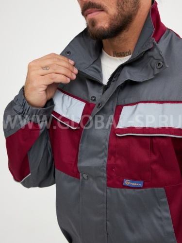 Костюм "Глобал-105-03": куртка, полукомбинезон (серый с бордо и СОП), тк.смесовая фото 6