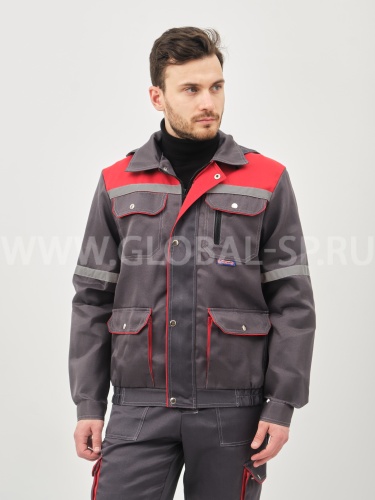Костюм "Глобал-105-15": куртка, полукомбинезон (темно-серый с красным и СОП) тк. смесовая фото 5