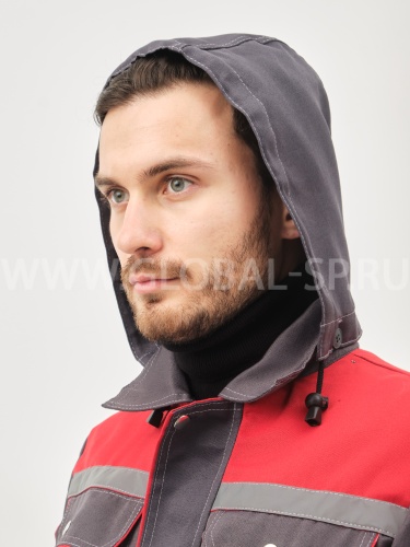 Костюм "Глобал-105-15": куртка, полукомбинезон (темно-серый с красным и СОП) тк. смесовая фото 8