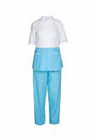 Костюм "Глобал-106-33" женский: куртка, брюки, колпак  (белый с голубым) тк.смесовая 
