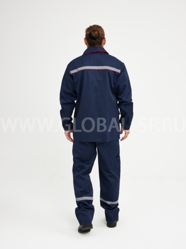 Костюм "Глобал-105-13": куртка, полукомбинезон (синий с красным кантом и СОП25мм) тк. смесовая фото 4