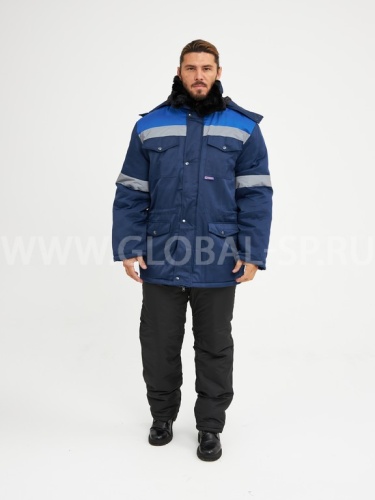 Куртка "Глобал-200-10" утепленная (темно-синий с васильковым и СОП) тк. смесовая фото 2