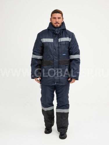 Костюм "Глобал-205-07": куртка, полукомбинезон, утепленный (темно-синий с чёрным и СОП), тк.Оксфорд фото 3