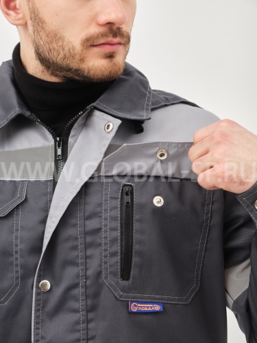 Костюм "Глобал-105-30": куртка, полукомбинезон (темно-серый со светло-серым и СОП) тк. смесовая фото 7