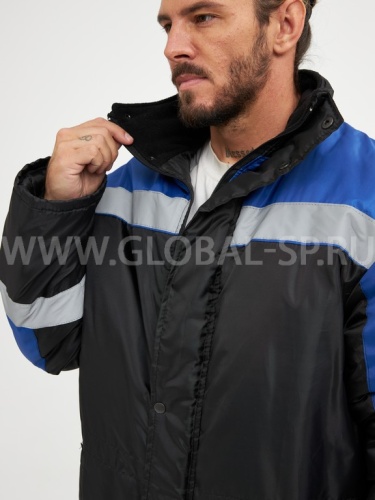 Куртка "Глобал-200-02" утепл.демисез.(черный с васильковым и СОП) тк. оксфорд фото 7