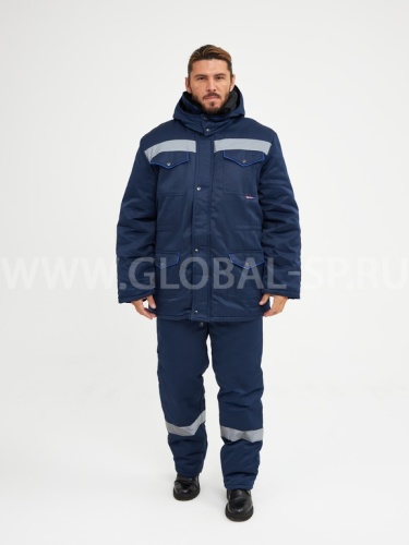 Костюм "Глобал-205-10" : куртка, п/к утеплённый (синий с васильковым и СОП 50мм), тк.смесовая