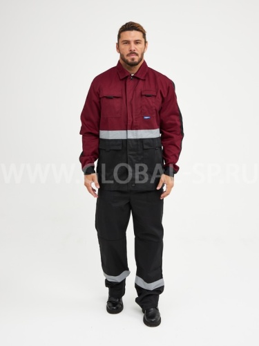 Костюм "Глобал-105-01": куртка, полукомбинезон (чёрный с бордо и СОП), тк. смесовая