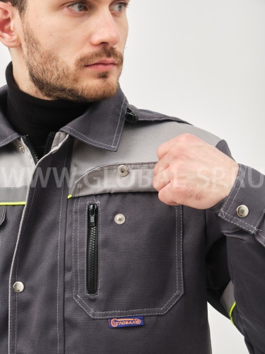 Костюм "Глобал-105-22": куртка, полукомбинезон (темно-серый со светло-серым и СОП) тк. смесовая фото 7