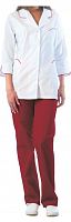 Костюм "Глобал-106-09" женский: куртка, брюки, колпак (белый с бордовым) женский, тк. смесовая