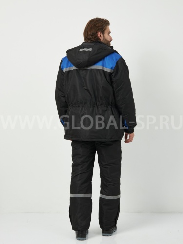 Костюм "Глобал-206-06":куртка с отстегивающим утеплителем, брюки (черный с васильковым), тк.100% п/э фото 4