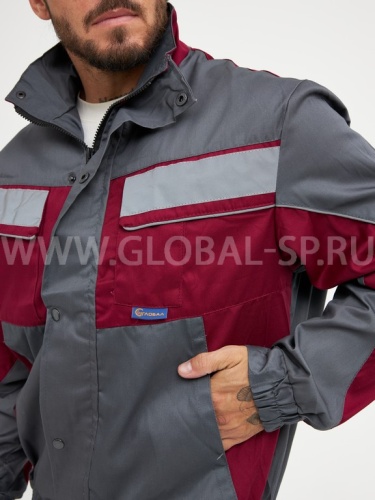 Костюм "Глобал-105-03": куртка, полукомбинезон (серый с бордо и СОП), тк.смесовая фото 7