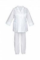Костюм "Глобал-106-10" женский: куртка, брюки, колпак (белый со светло-бирюзовым), тк.смесовая