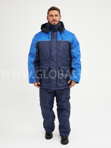 Костюм "Глобал-205-01": куртка, п/к, утепл. (тёмно-синий с васильковым) тк. оксфорд фото 2