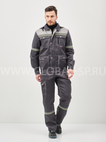 Костюм "Глобал-105-22": куртка, полукомбинезон (темно-серый со светло-серым и СОП) тк. смесовая