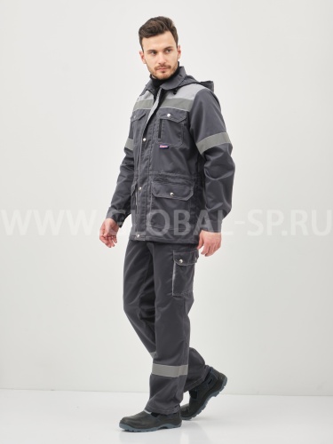 Костюм "Глобал-105-30": куртка, полукомбинезон (темно-серый со светло-серым и СОП) тк. смесовая фото 3