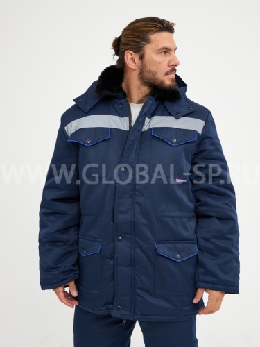 Костюм "Глобал-205-10" : куртка, п/к утеплённый (синий с васильковым и СОП 50мм), тк.смесовая фото 8