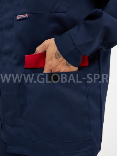Костюм "Глобал-105-13": куртка, полукомбинезон (синий с красным кантом и СОП25мм) тк. смесовая фото 6