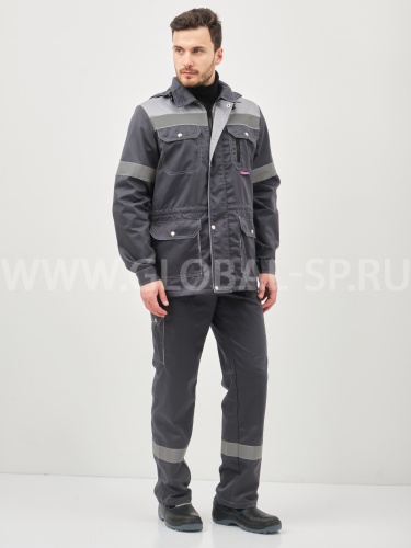 Костюм "Глобал-105-30": куртка, полукомбинезон (темно-серый со светло-серым и СОП) тк. смесовая