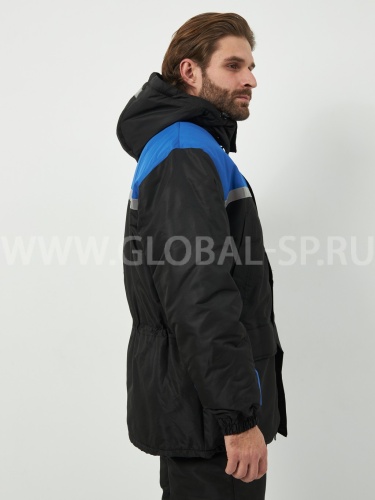 Костюм "Глобал-206-06":куртка с отстегивающим утеплителем, брюки (черный с васильковым), тк.100% п/э фото 7