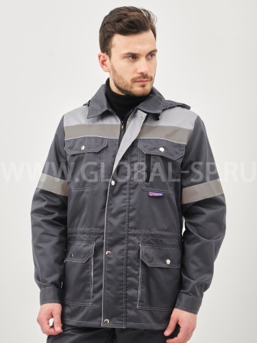 Костюм "Глобал-105-30": куртка, полукомбинезон (темно-серый со светло-серым и СОП) тк. смесовая фото 5