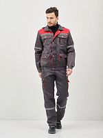 Костюм "Глобал-105-15": куртка, полукомбинезон (темно-серый с красным и СОП) тк. смесовая