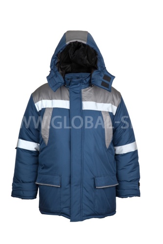 Куртка "Глобал-200-13" утепленная (темно-синий со светло-серым и СОП) тк. Dewspo фото 2