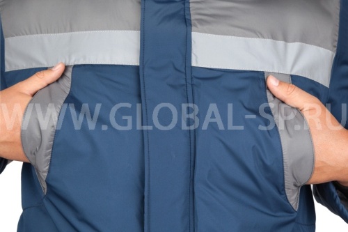 Куртка "Глобал-200-13" утепленная (темно-синий со светло-серым и СОП) тк. Dewspo фото 4