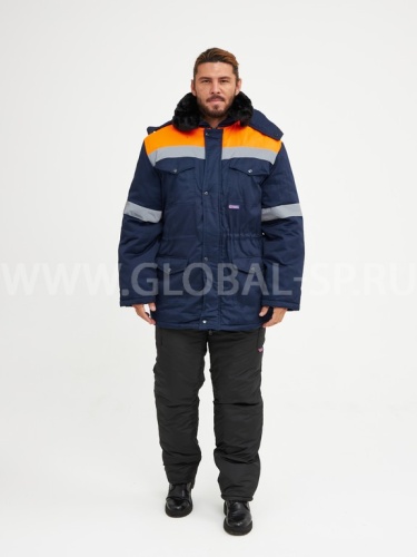 Куртка "Глобал-200-12" утепленная (темно-синий с оранжевым и СОП) тк. смесовая фото 4