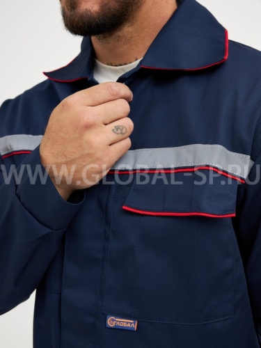 Костюм "Глобал-105-13": куртка, полукомбинезон (синий с красным кантом и СОП25мм) тк. смесовая фото 7