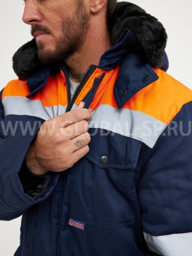 Куртка "Глобал-200-12" утепленная (темно-синий с оранжевым и СОП) тк. смесовая фото 8