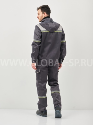 Костюм "Глобал-105-22": куртка, полукомбинезон (темно-серый со светло-серым и СОП) тк. смесовая фото 4