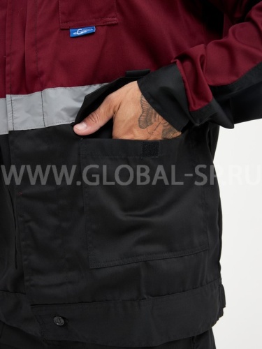 Костюм "Глобал-105-01": куртка, полукомбинезон (чёрный с бордо и СОП), тк. смесовая фото 5