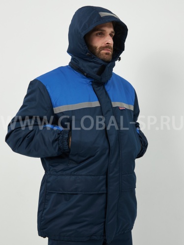 Костюм "Глобал-206-05": куртка с отстегивающим утеплителем, брюки (синий с васильковым), тк.100% п/э фото 7
