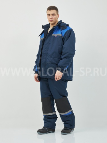 Костюм "Глобал-206-05": куртка с отстегивающим утеплителем, брюки (синий с васильковым), тк.100% п/э фото 5