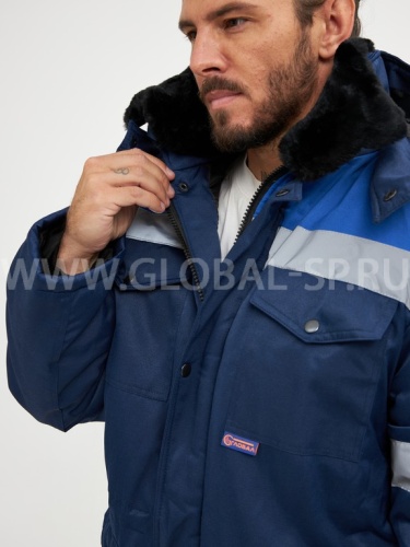 Куртка "Глобал-200-10" утепленная (темно-синий с васильковым и СОП) тк. смесовая фото 8