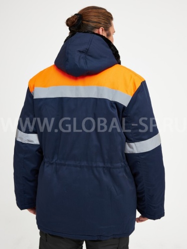 Куртка "Глобал-200-12" утепленная (темно-синий с оранжевым и СОП) тк. смесовая фото 6