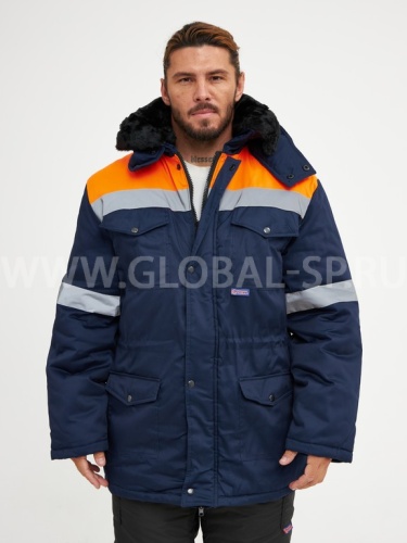 Куртка "Глобал-200-12" утепленная (темно-синий с оранжевым и СОП) тк. смесовая фото 9
