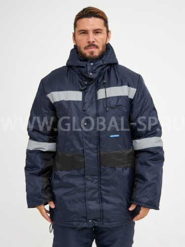 Костюм "Глобал-205-07": куртка, полукомбинезон, утепленный (темно-синий с чёрным и СОП), тк.Оксфорд фото 6