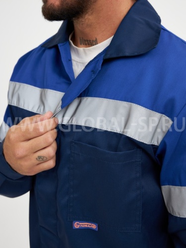 Костюм "Глобал-106-34": куртка, брюки (темно-синий с васильковым и СОП), тк. смесовая фото 5